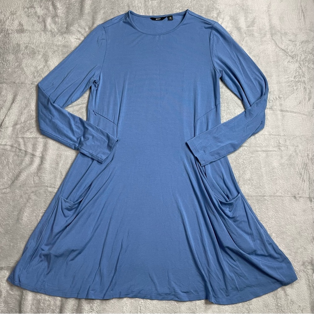 Betabrand Dress XS Sweatshirt Travel Modal Silk‎ Stretch Jersey Pockets Blue
